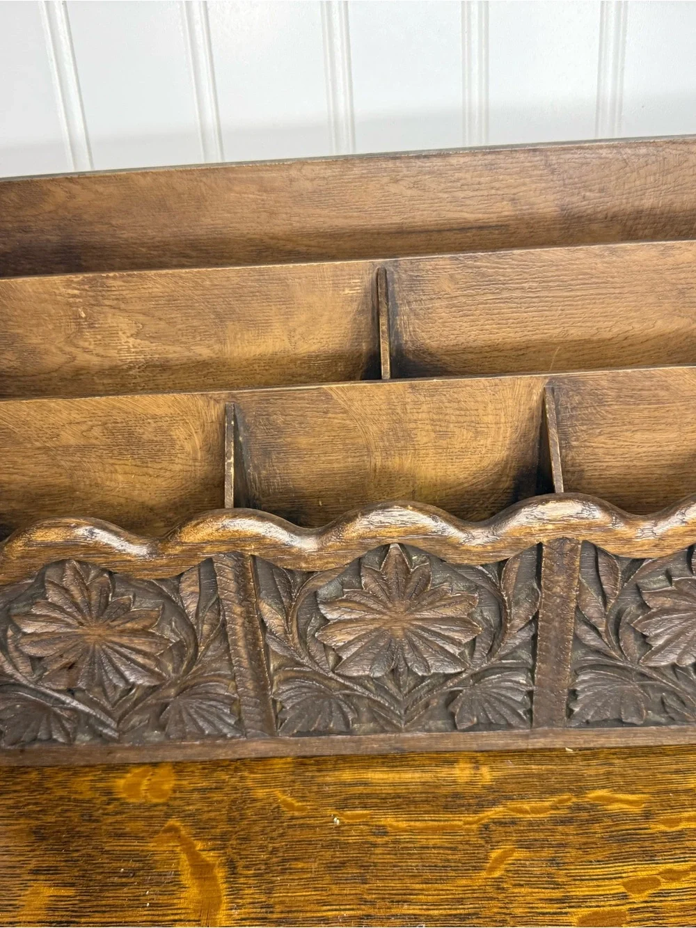 BOHO 1970's Faux Wood Desk Organizer, Letter Holder, Mail Storage Holder, Lerner
